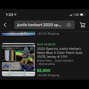 Justin Herbert Joshua Kelley RC Spectra Patch Auto